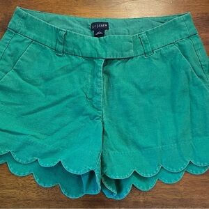 J. Crew High Waist Green Shorts with Scalloped Hem
